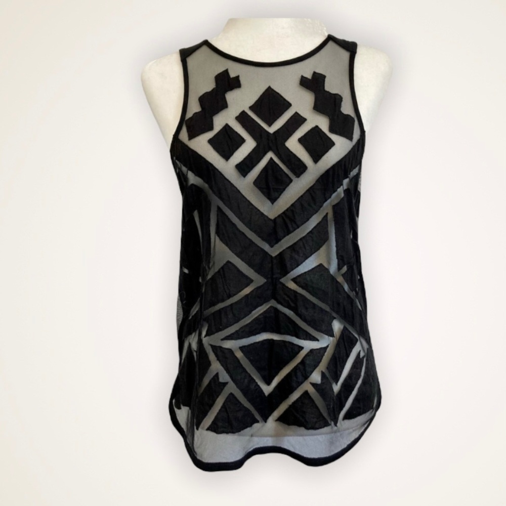 Lucky Brand Geometric Mesh Tank T-shirt Top Women’s Size Small Black